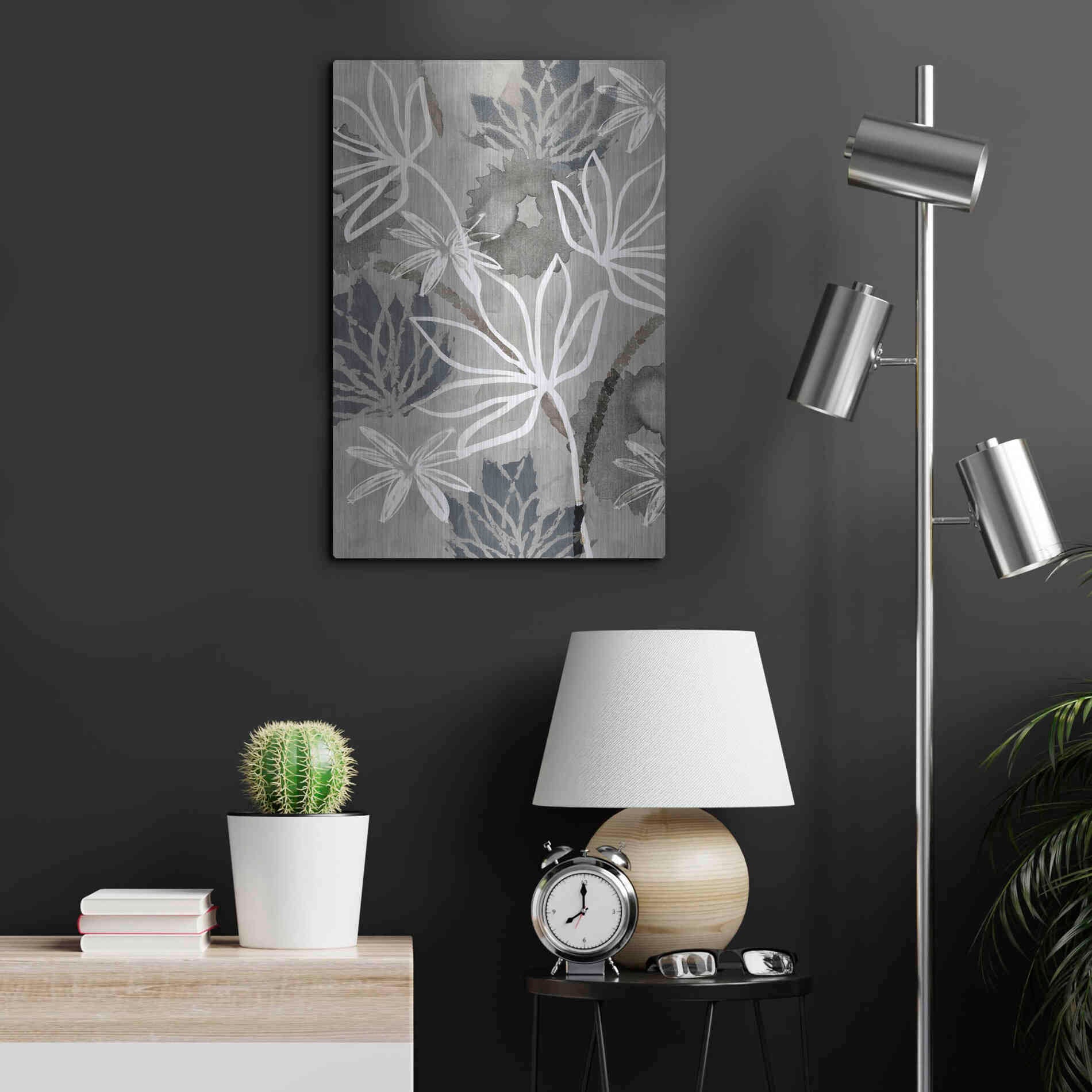 Luxe Metal Art 'Monochrome Flowers IV' by Flora Kouta Metal Wall Art,16x24
