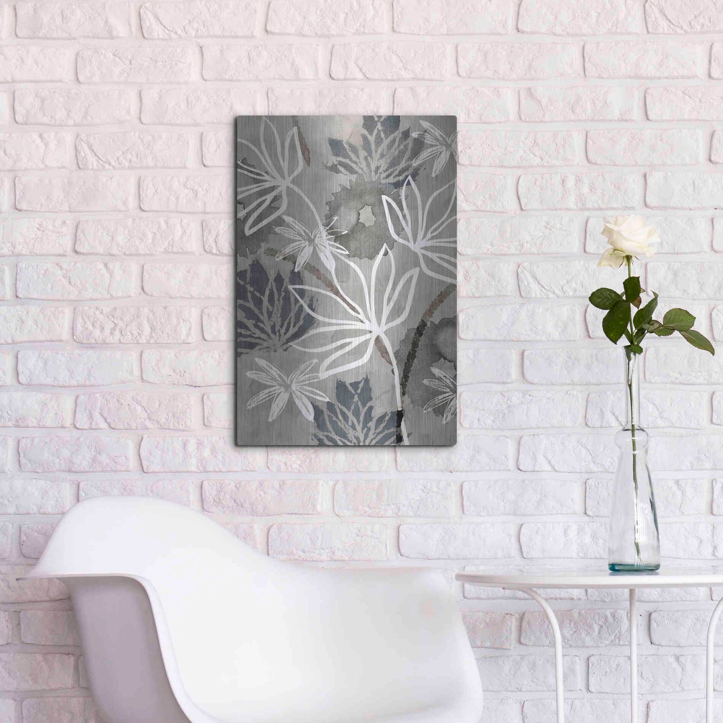 Luxe Metal Art 'Monochrome Flowers IV' by Flora Kouta Metal Wall Art,16x24