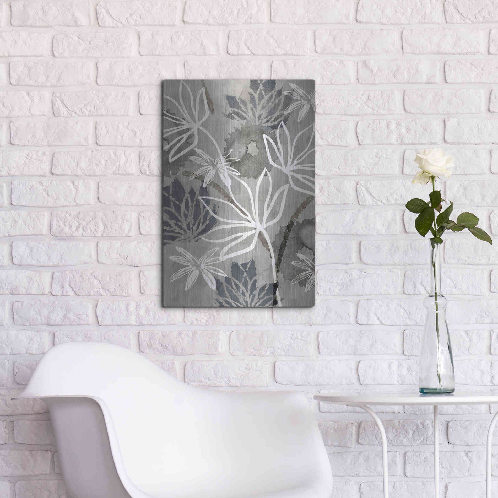 Luxe Metal Art 'Monochrome Flowers IV' by Flora Kouta Metal Wall Art,16x24