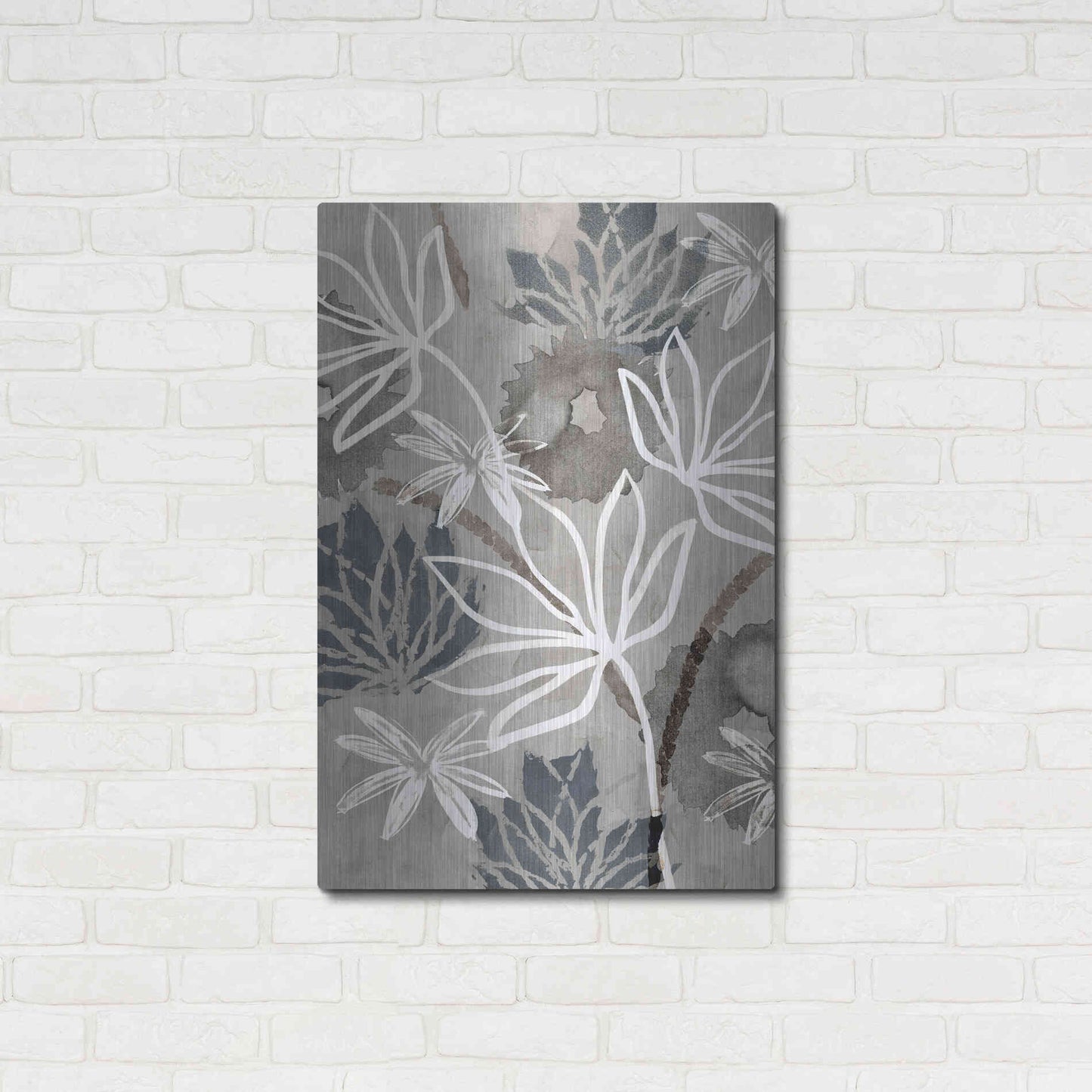 Luxe Metal Art 'Monochrome Flowers IV' by Flora Kouta Metal Wall Art,24x36