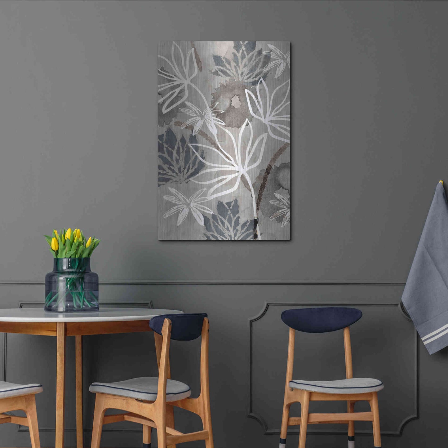 Luxe Metal Art 'Monochrome Flowers IV' by Flora Kouta Metal Wall Art,24x36