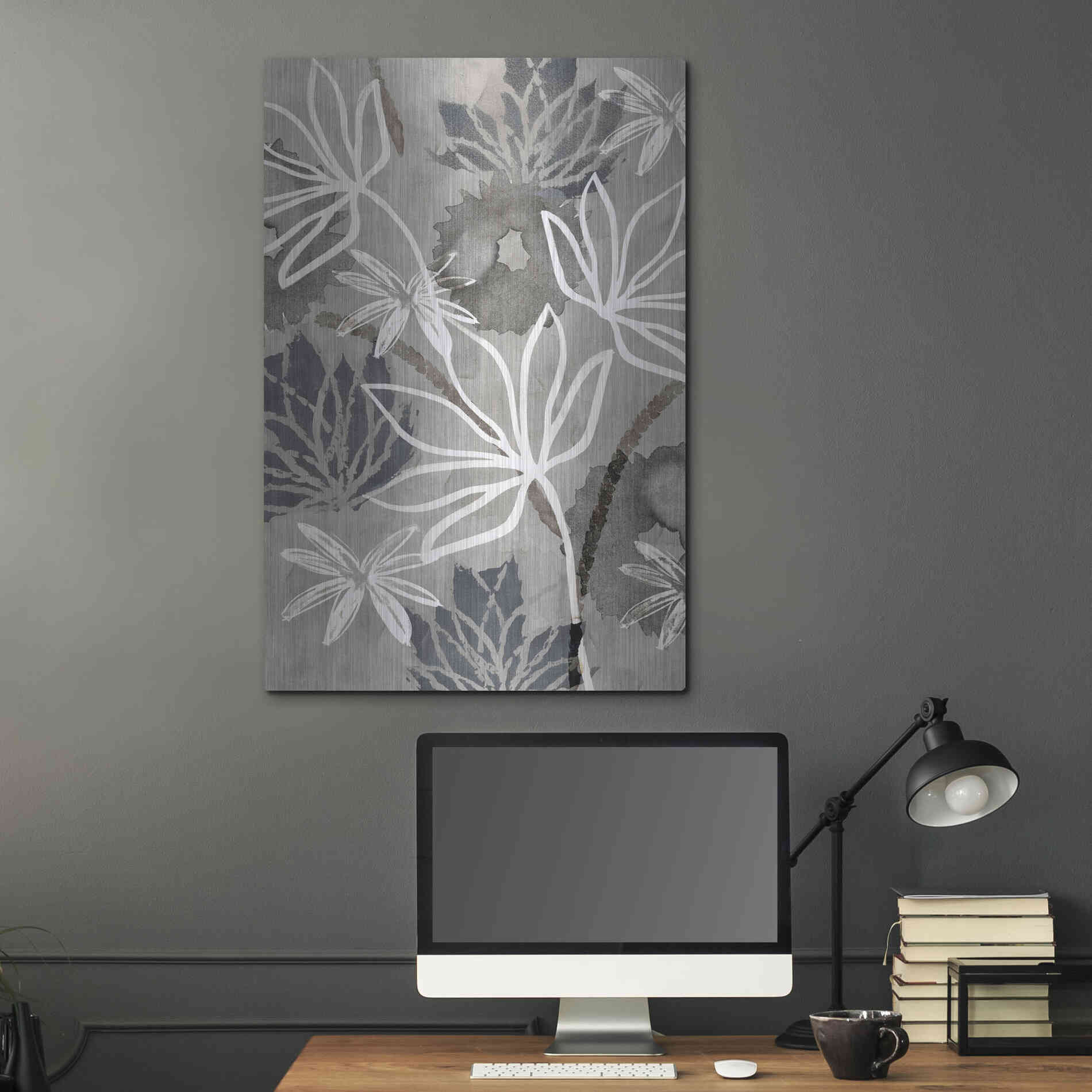 Luxe Metal Art 'Monochrome Flowers IV' by Flora Kouta Metal Wall Art,24x36