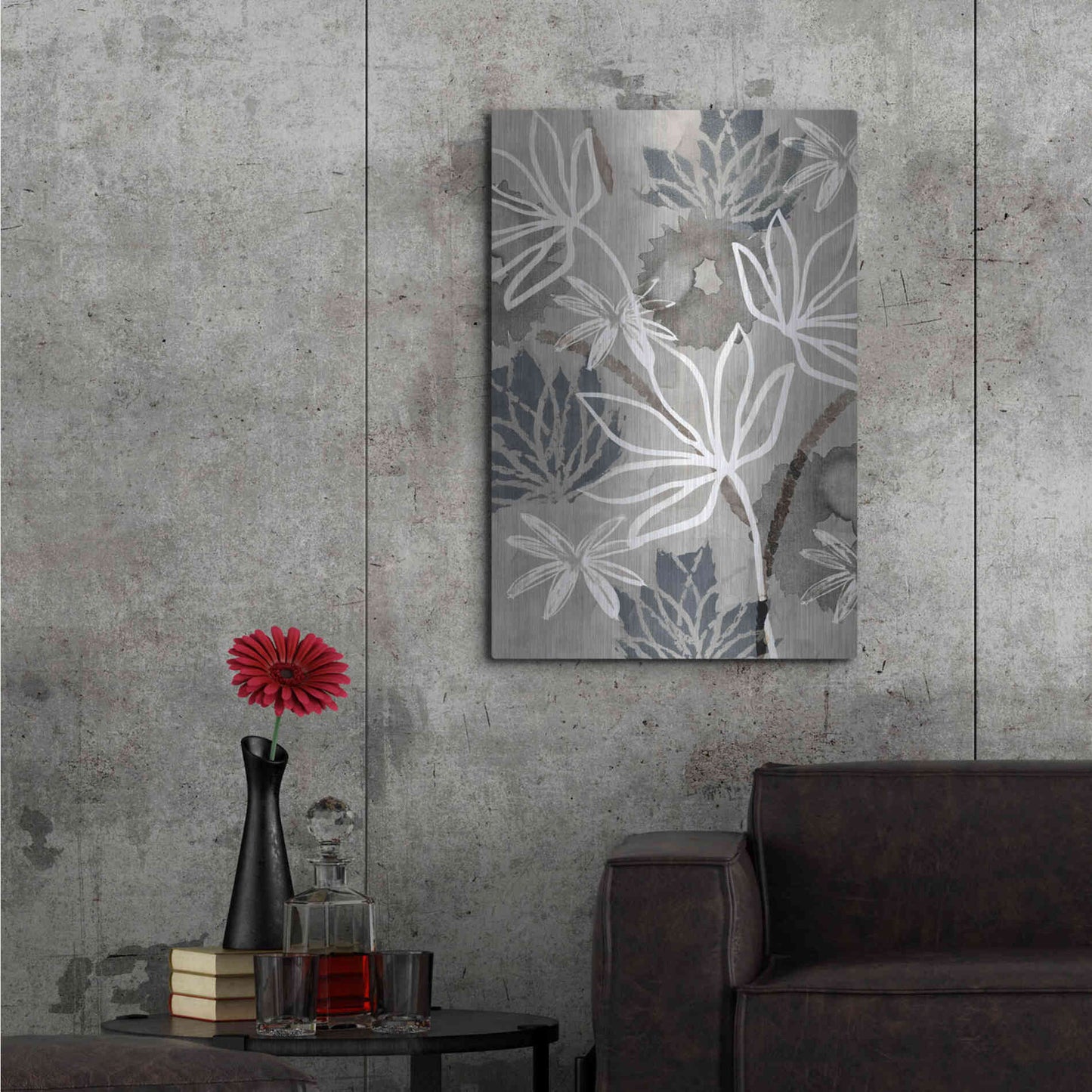 Luxe Metal Art 'Monochrome Flowers IV' by Flora Kouta Metal Wall Art,24x36