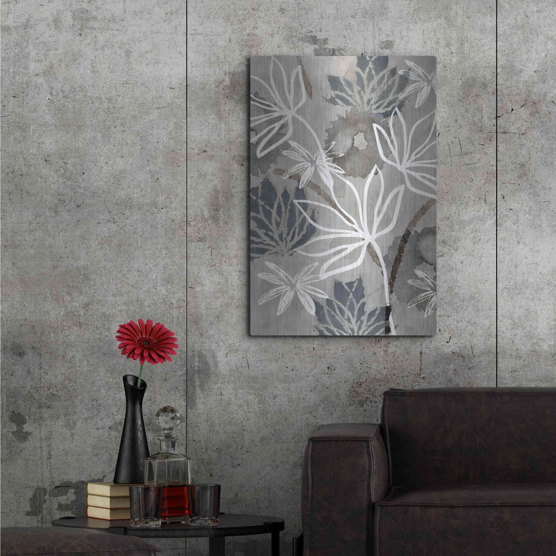 Luxe Metal Art 'Monochrome Flowers IV' by Flora Kouta Metal Wall Art,24x36