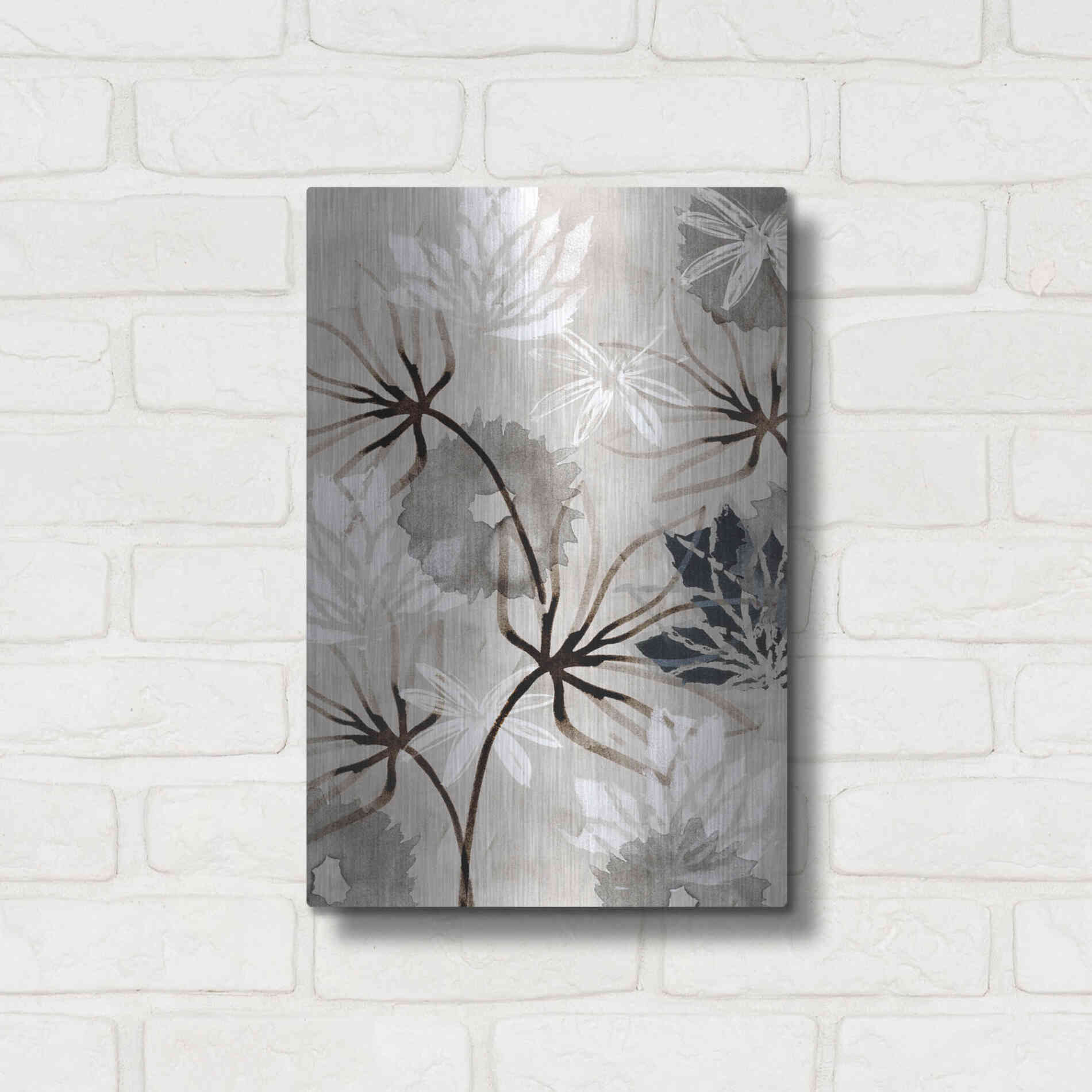 Luxe Metal Art 'Monochrome Flowers V' by Flora Kouta Metal Wall Art,12x16