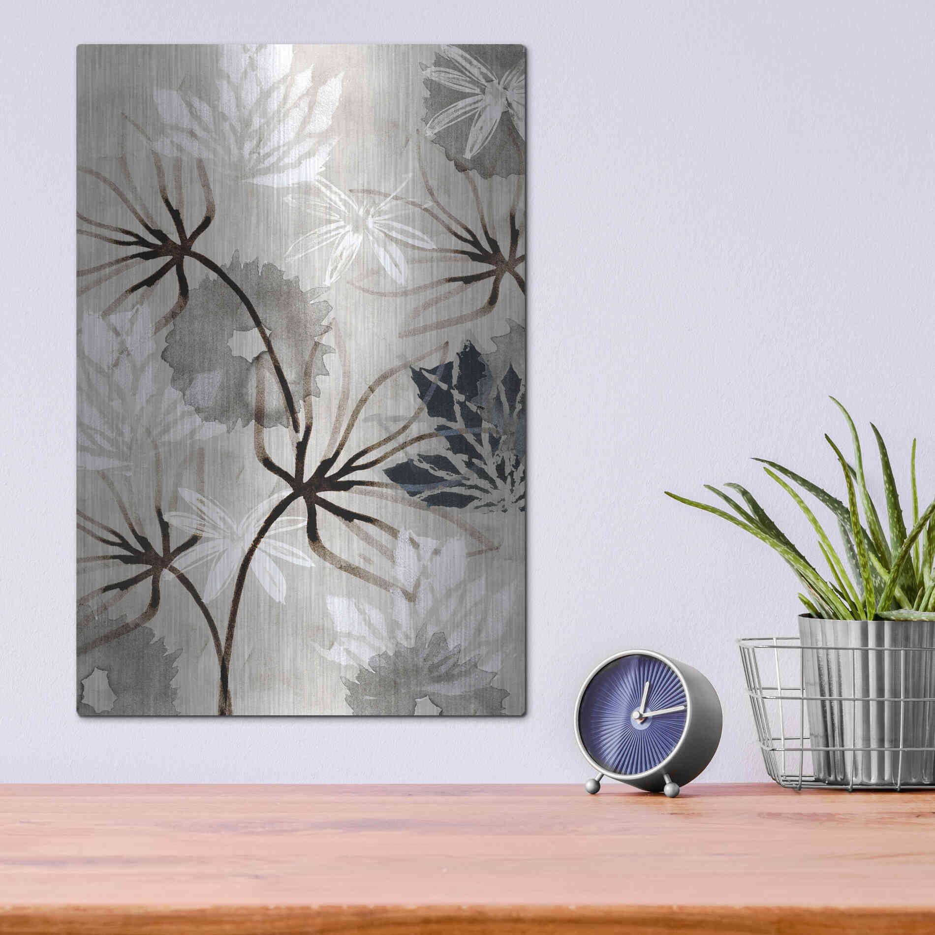 Luxe Metal Art 'Monochrome Flowers V' by Flora Kouta Metal Wall Art,12x16