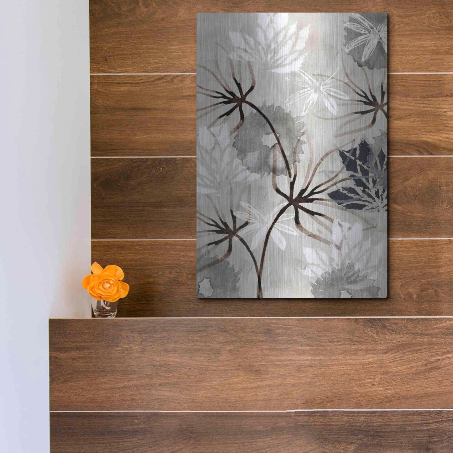 Luxe Metal Art 'Monochrome Flowers V' by Flora Kouta Metal Wall Art,12x16