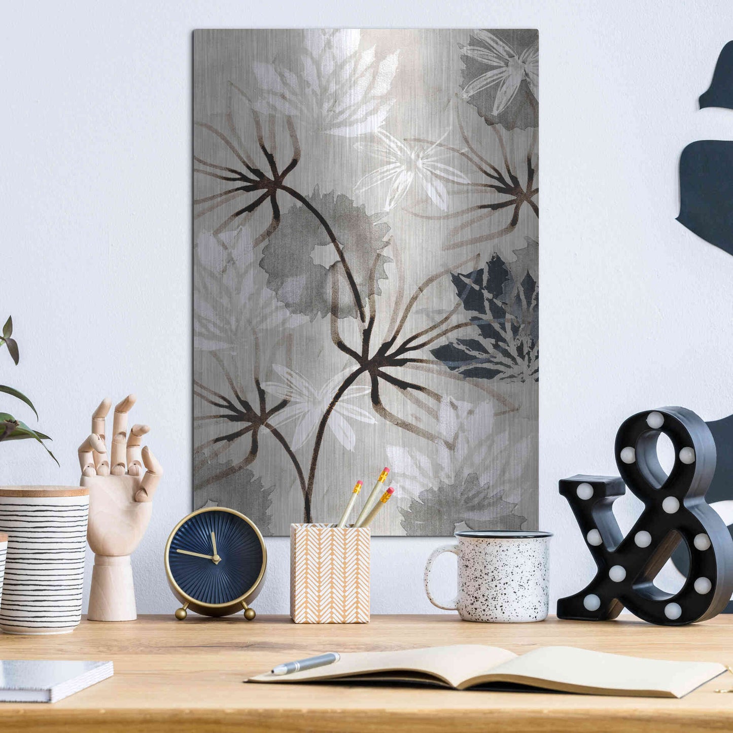 Luxe Metal Art 'Monochrome Flowers V' by Flora Kouta Metal Wall Art,12x16