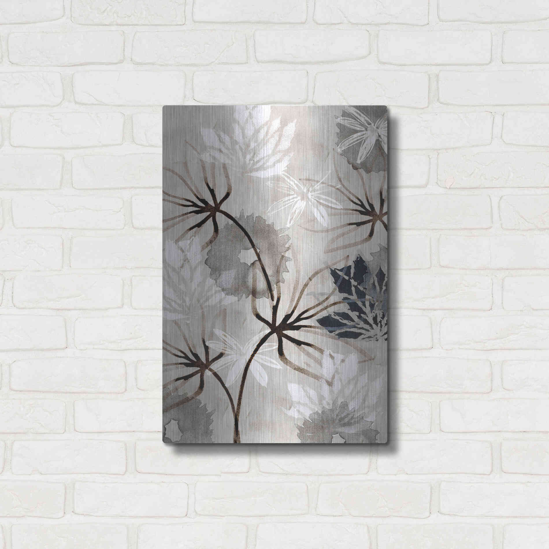 Luxe Metal Art 'Monochrome Flowers V' by Flora Kouta Metal Wall Art,16x24