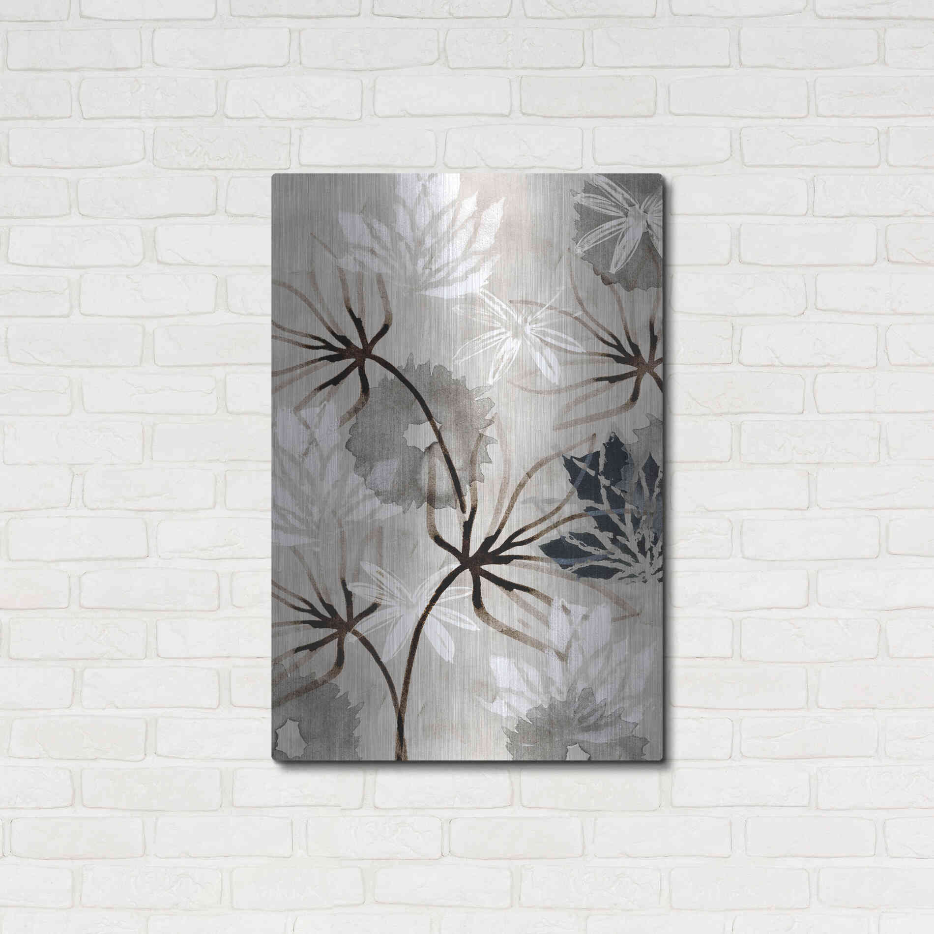 Luxe Metal Art 'Monochrome Flowers V' by Flora Kouta Metal Wall Art,24x36