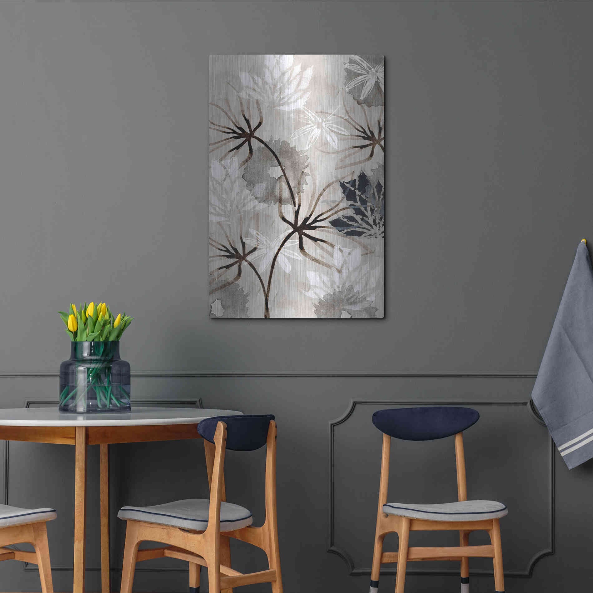 Luxe Metal Art 'Monochrome Flowers V' by Flora Kouta Metal Wall Art,24x36
