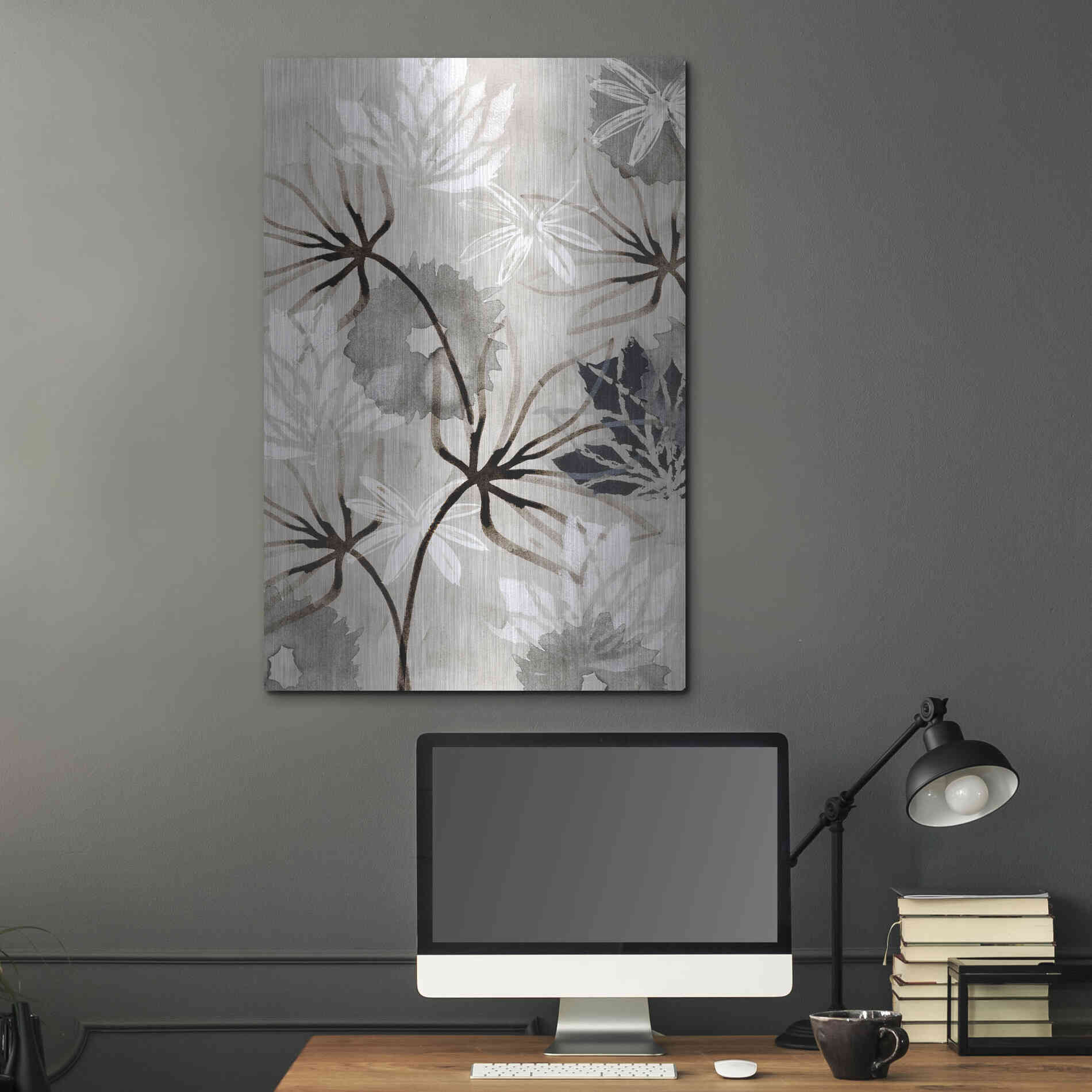 Luxe Metal Art 'Monochrome Flowers V' by Flora Kouta Metal Wall Art,24x36