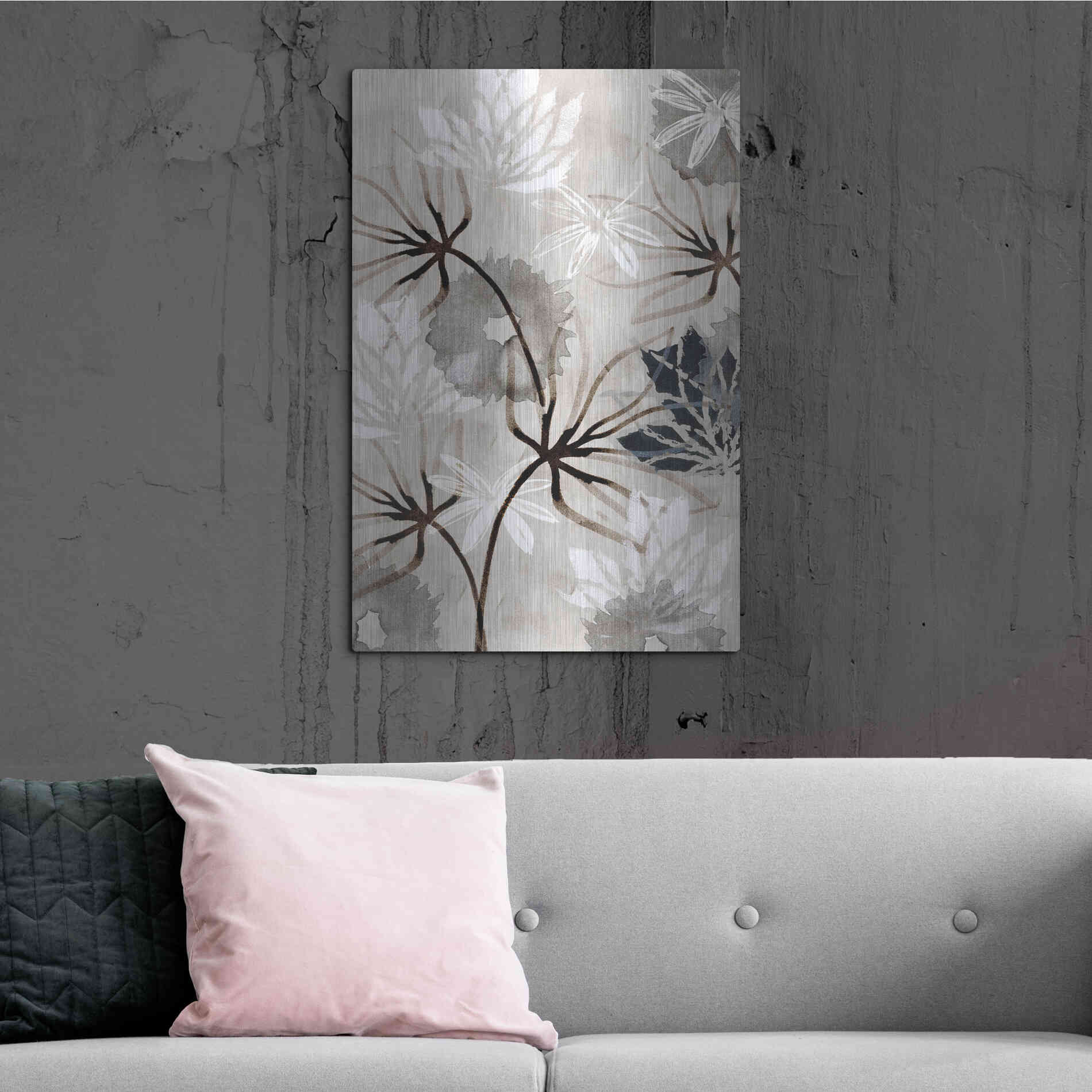 Luxe Metal Art 'Monochrome Flowers V' by Flora Kouta Metal Wall Art,24x36