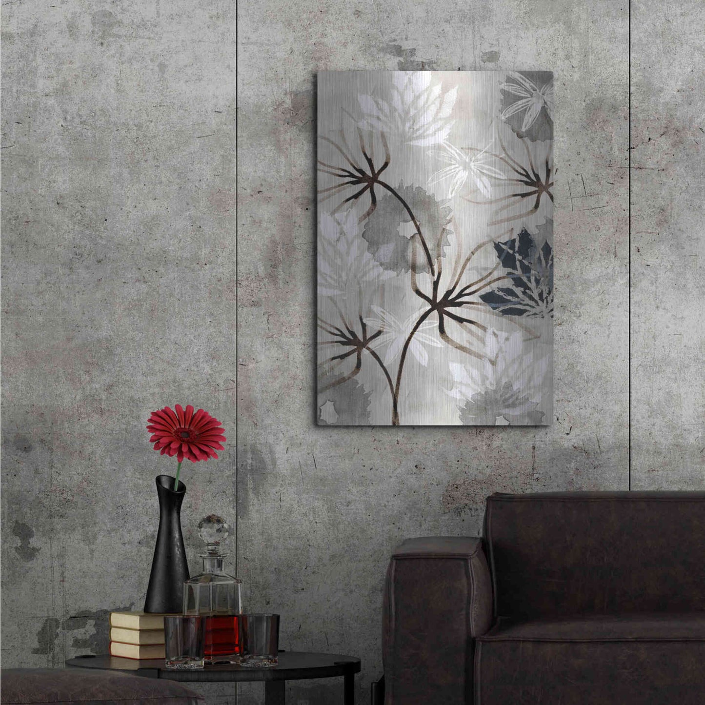 Luxe Metal Art 'Monochrome Flowers V' by Flora Kouta Metal Wall Art,24x36