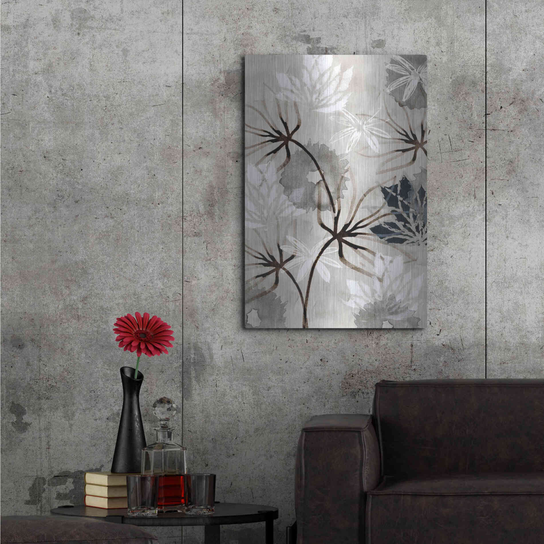 Luxe Metal Art 'Monochrome Flowers V' by Flora Kouta Metal Wall Art,24x36