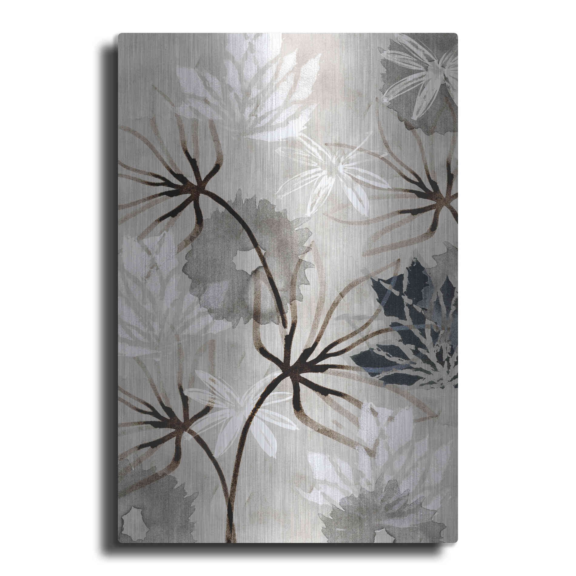 Luxe Metal Art 'Monochrome Flowers V' by Flora Kouta Metal Wall Art