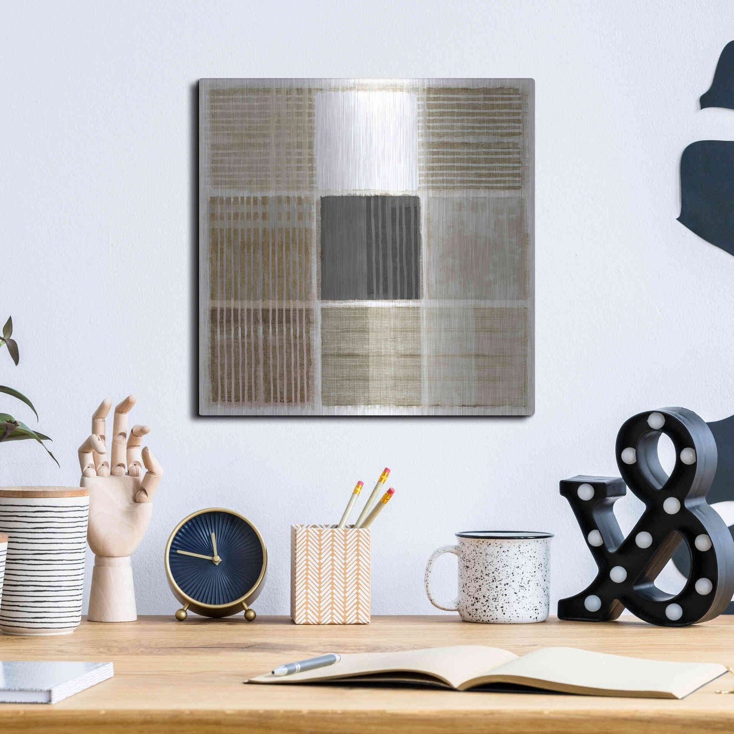 Luxe Metal Art 'Natural Patchwork I' by Flora Kouta Metal Wall Art,12x12