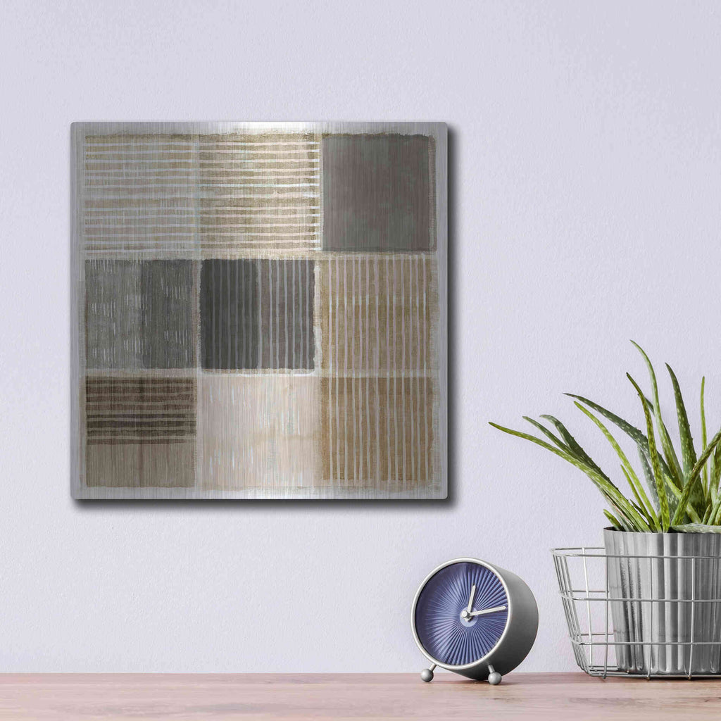Luxe Metal Art 'Natural Patchwork II' by Flora Kouta Metal Wall Art,12x12