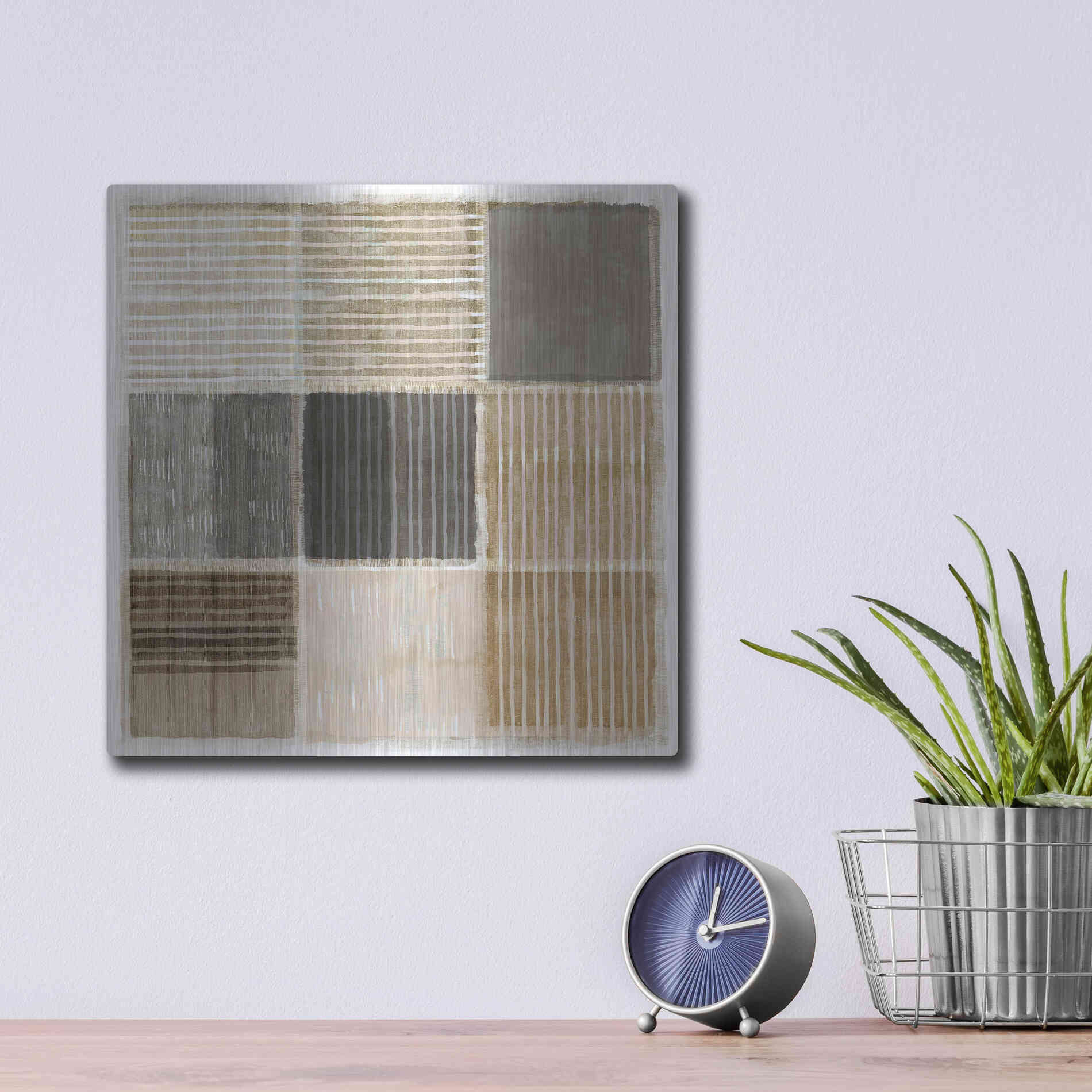 Luxe Metal Art 'Natural Patchwork II' by Flora Kouta Metal Wall Art,12x12