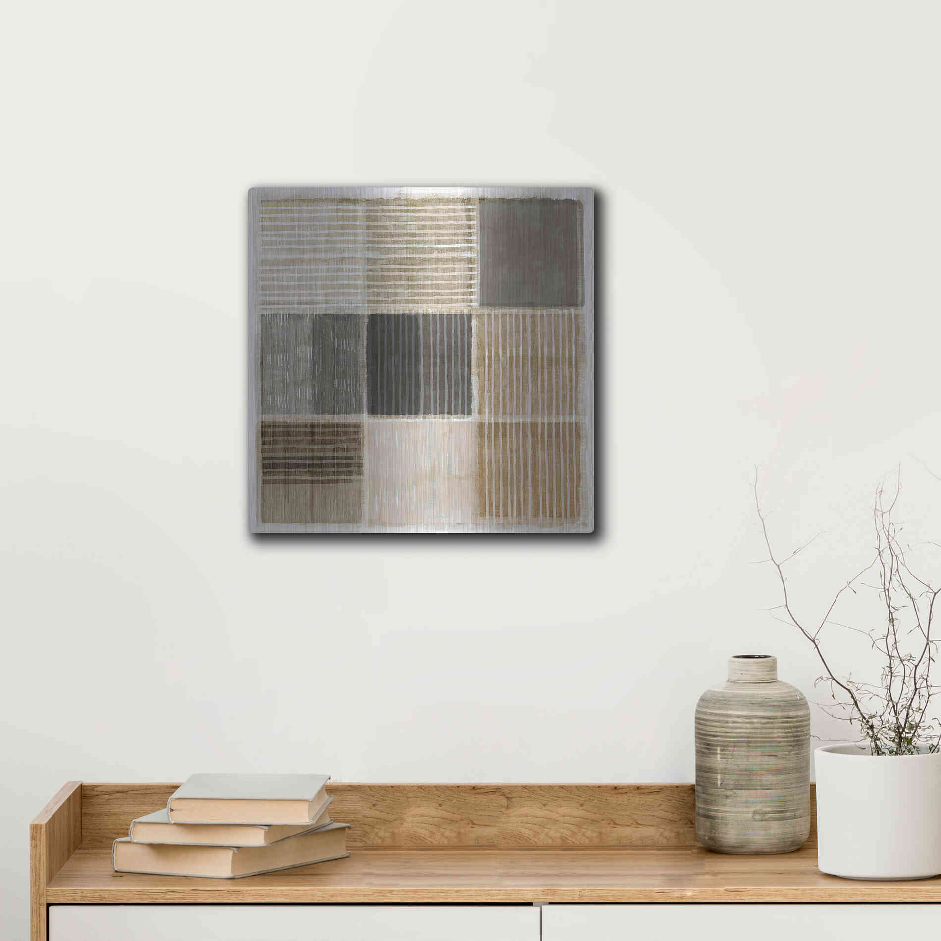 Luxe Metal Art 'Natural Patchwork II' by Flora Kouta Metal Wall Art,12x12