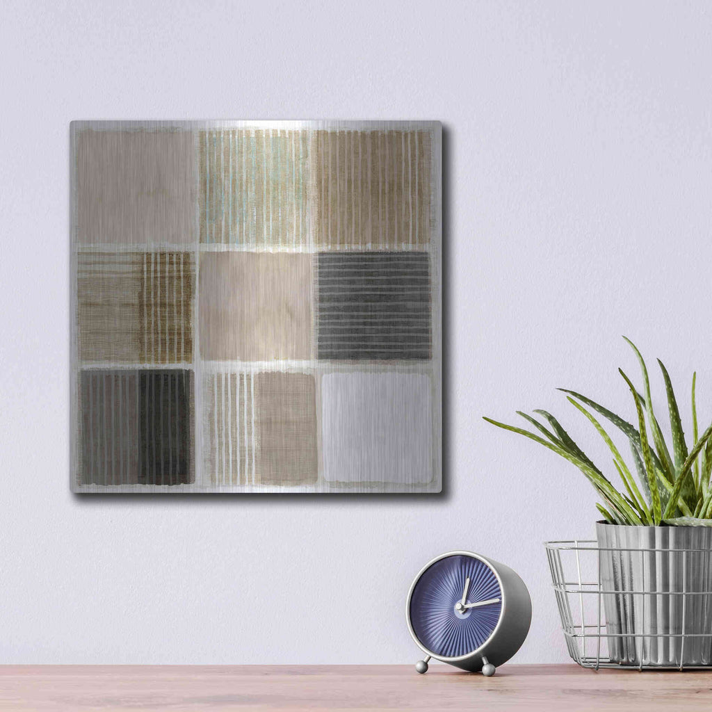 Luxe Metal Art 'Natural Patchwork III' by Flora Kouta Metal Wall Art,12x12