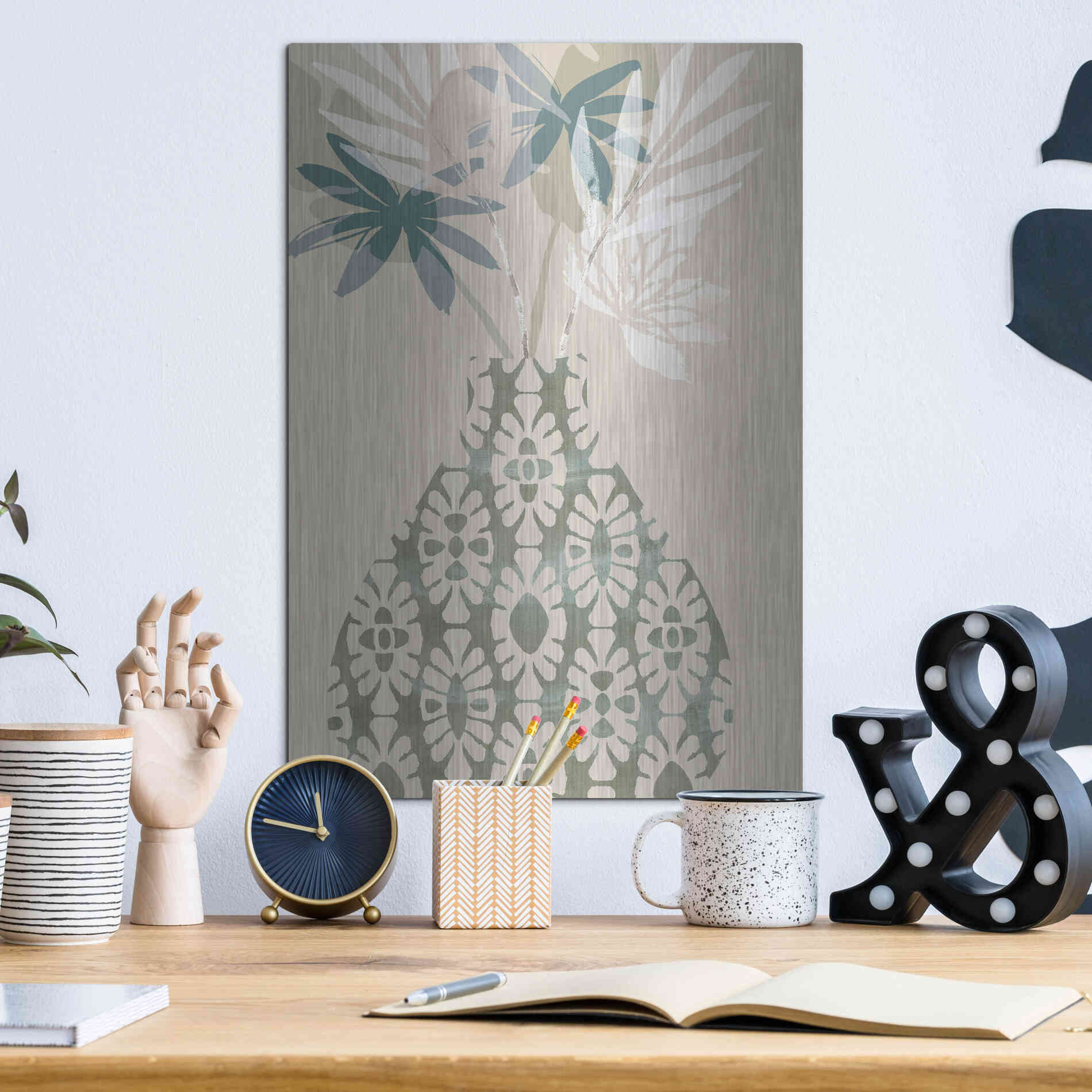 Luxe Metal Art 'Decorative Vase II' by Flora Kouta Metal Wall Art,12x16