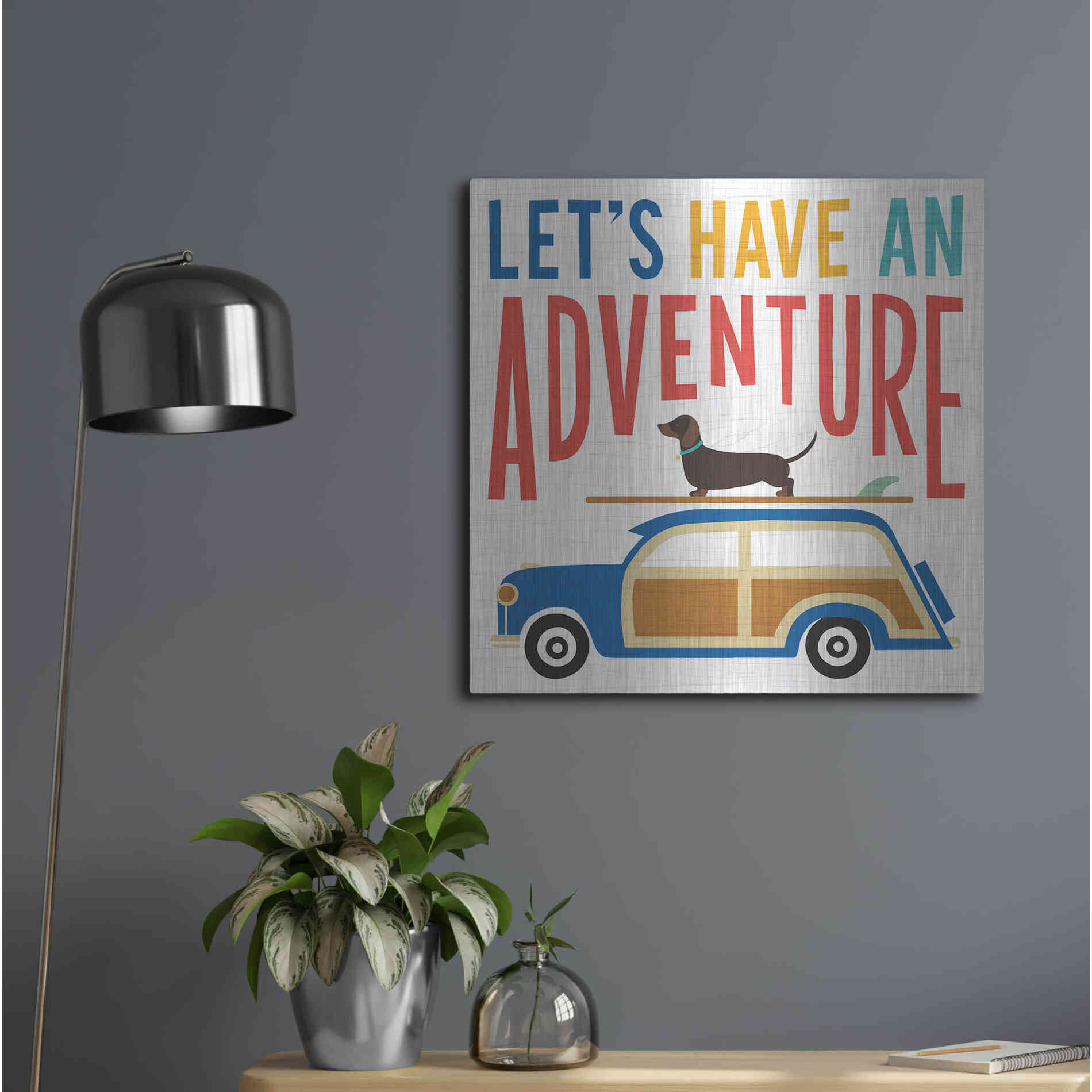 Luxe Metal Art 'Beach Bums Woodie' by Michael Mullan, Metal Wall Art,24x24