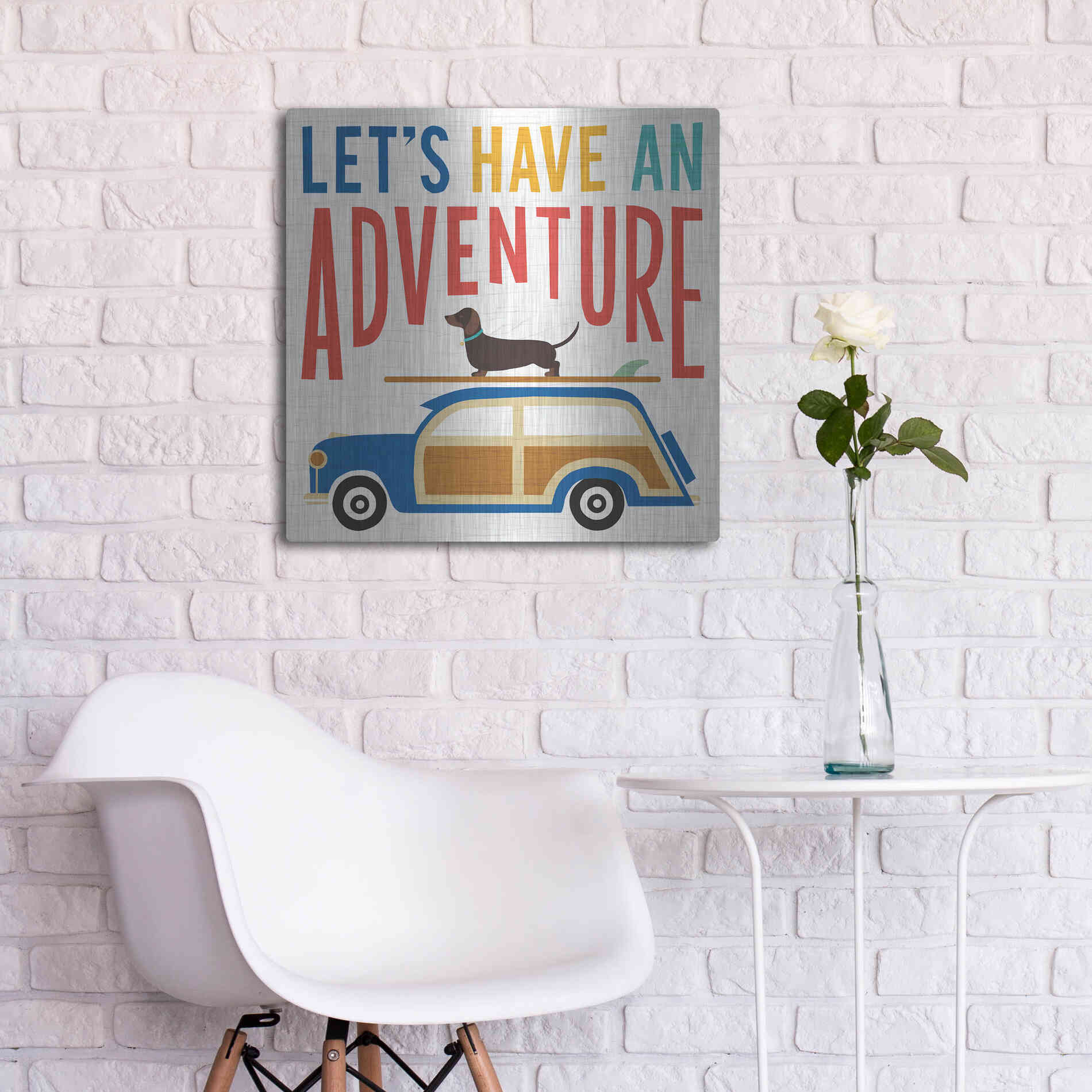 Luxe Metal Art 'Beach Bums Woodie' by Michael Mullan, Metal Wall Art,24x24