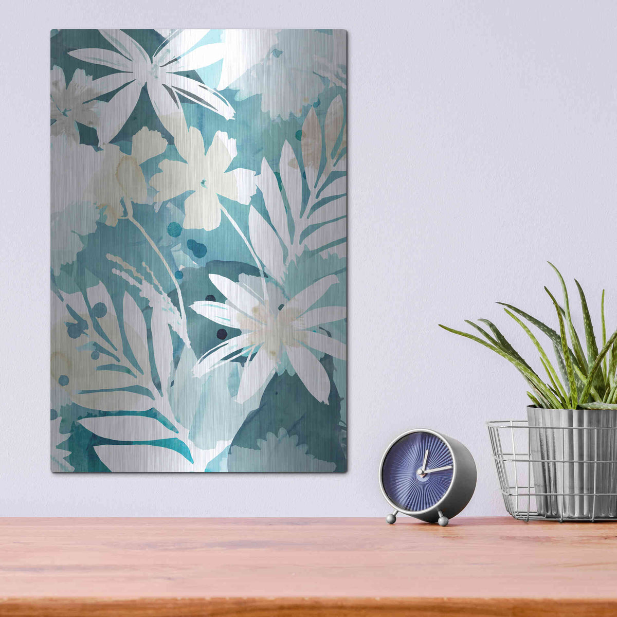 Luxe Metal Art 'Soft Blue Floral I' by Flora Kouta Metal Wall Art,12x16