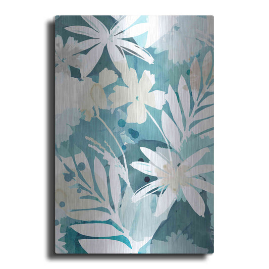 Luxe Metal Art 'Soft Blue Floral I' by Flora Kouta Metal Wall Art