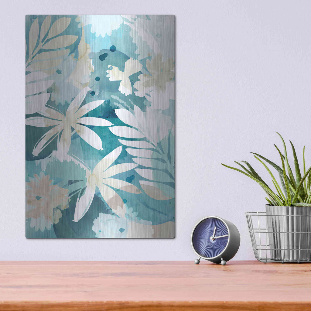 Luxe Metal Art 'Soft Blue Floral II' by Flora Kouta Metal Wall Art,12x16