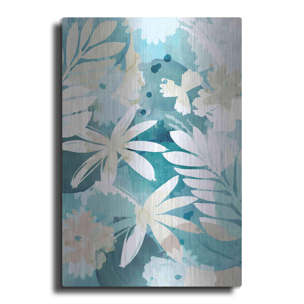 Luxe Metal Art 'Soft Blue Floral II' by Flora Kouta Metal Wall Art