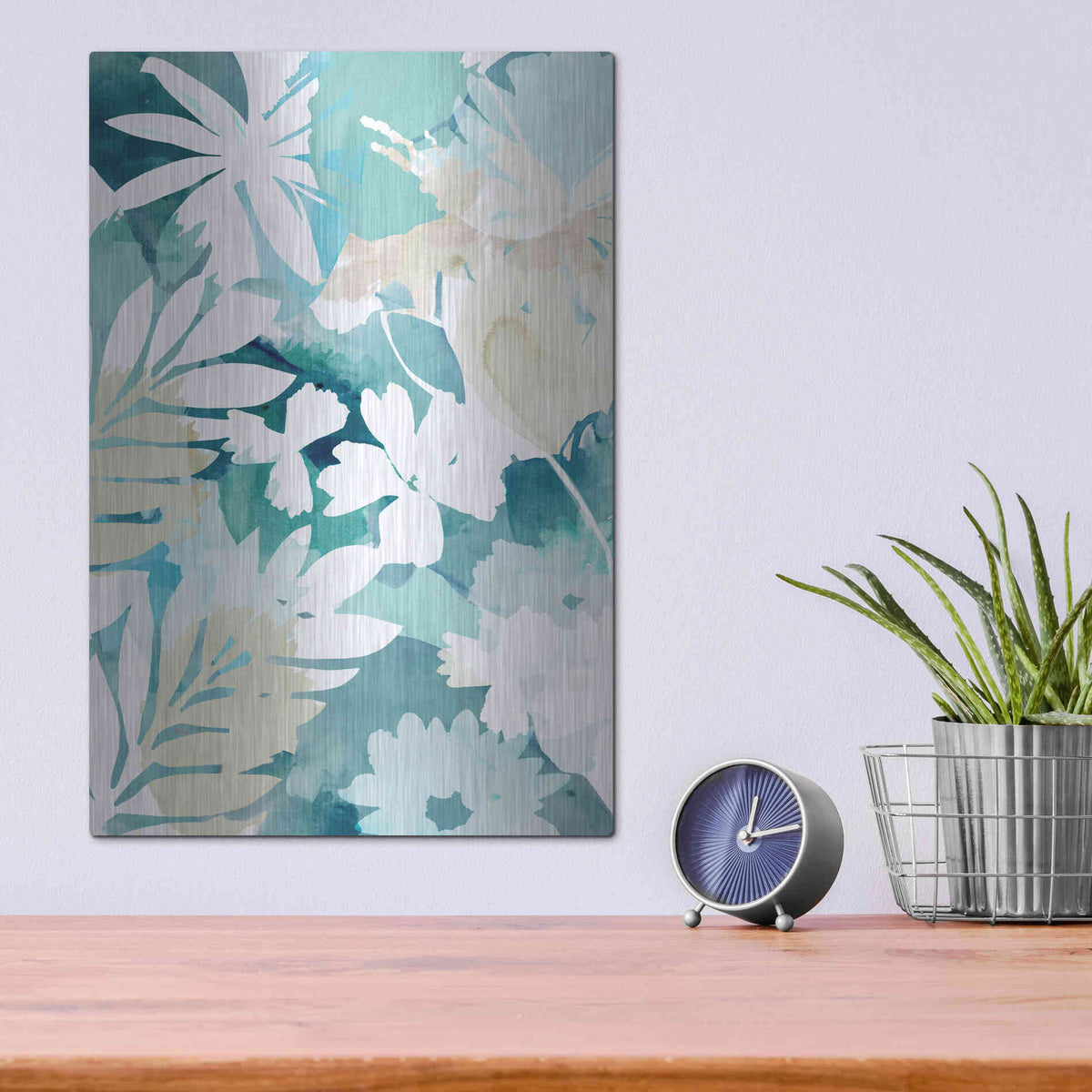 Luxe Metal Art 'Soft Blue Floral III' by Flora Kouta Metal Wall Art,12x16