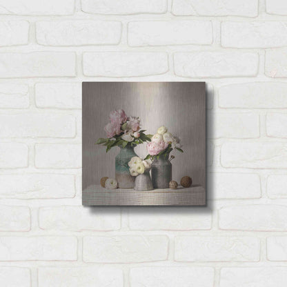 Luxe Metal Art 'Three Spring Blooms' by Leah McLean Metal Wall Art,12x12