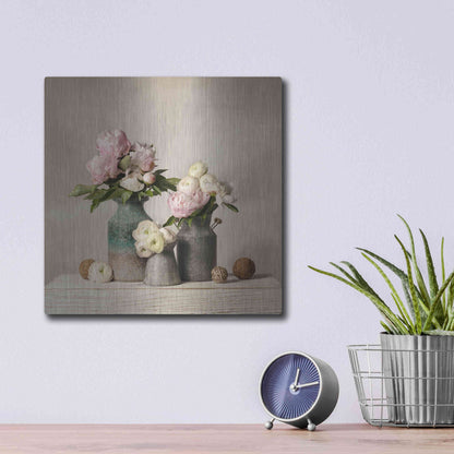 Luxe Metal Art 'Three Spring Blooms' by Leah McLean Metal Wall Art,12x12