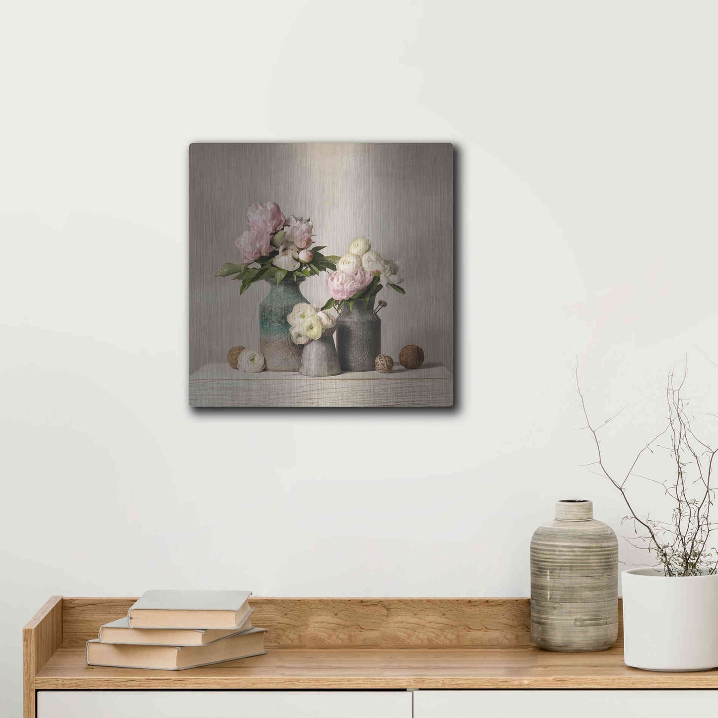 Luxe Metal Art 'Three Spring Blooms' by Leah McLean Metal Wall Art,12x12