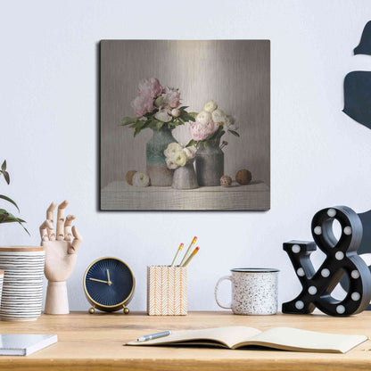 Luxe Metal Art 'Three Spring Blooms' by Leah McLean Metal Wall Art,12x12