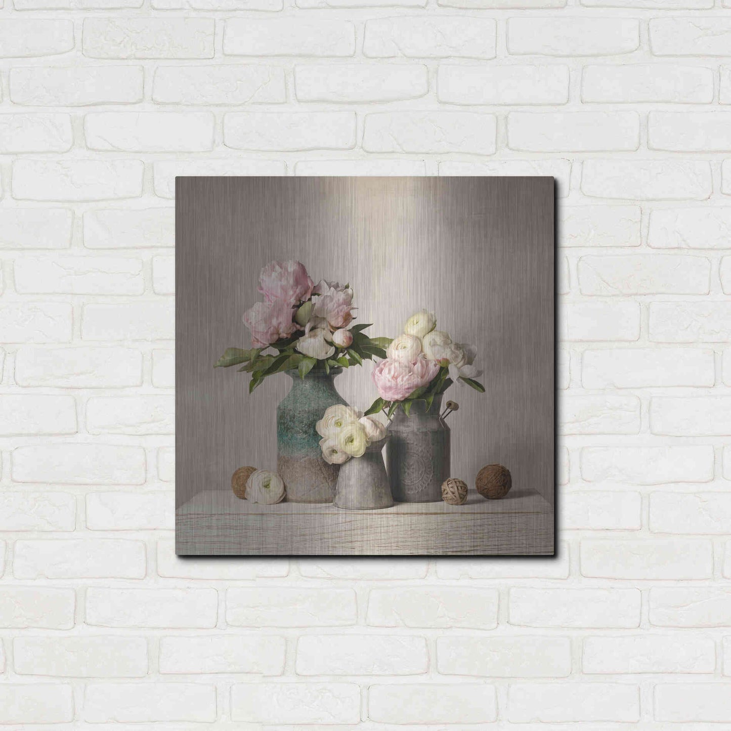 Luxe Metal Art 'Three Spring Blooms' by Leah McLean Metal Wall Art,24x24