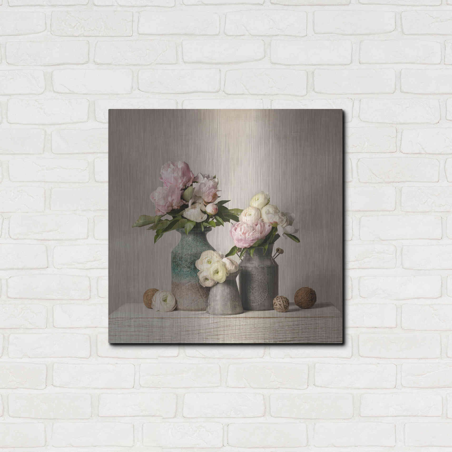 Luxe Metal Art 'Three Spring Blooms' by Leah McLean Metal Wall Art,24x24