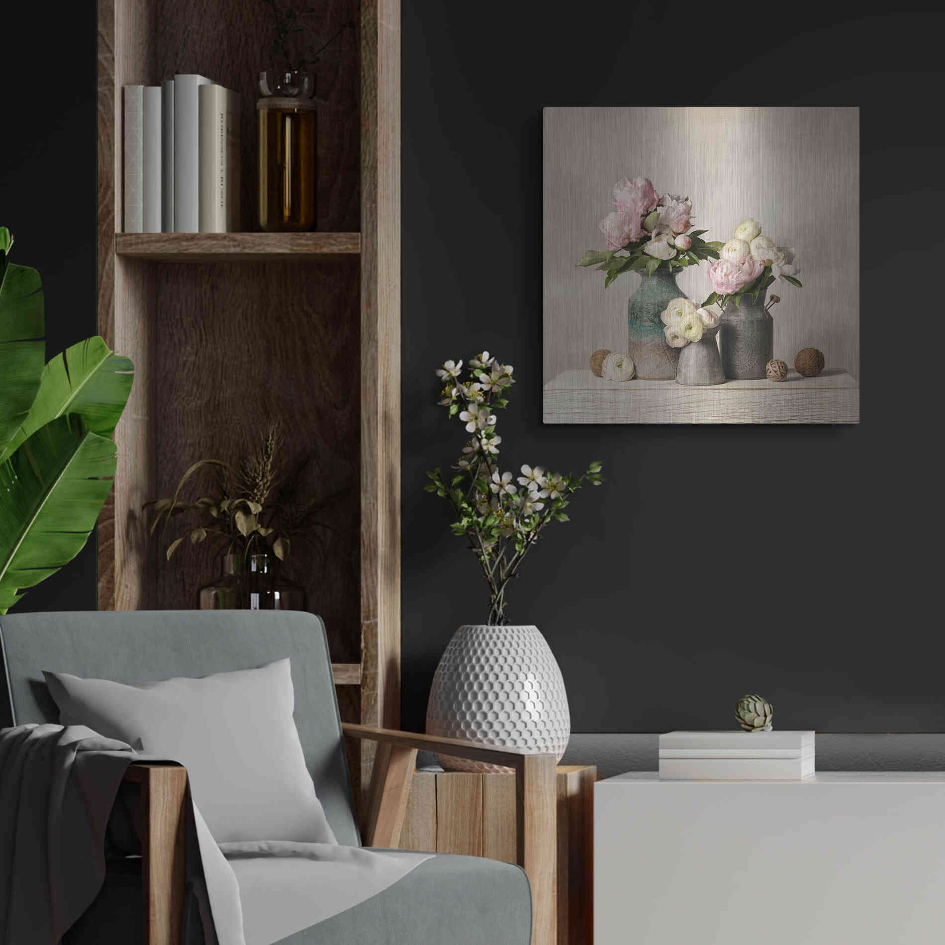 Luxe Metal Art 'Three Spring Blooms' by Leah McLean Metal Wall Art,24x24