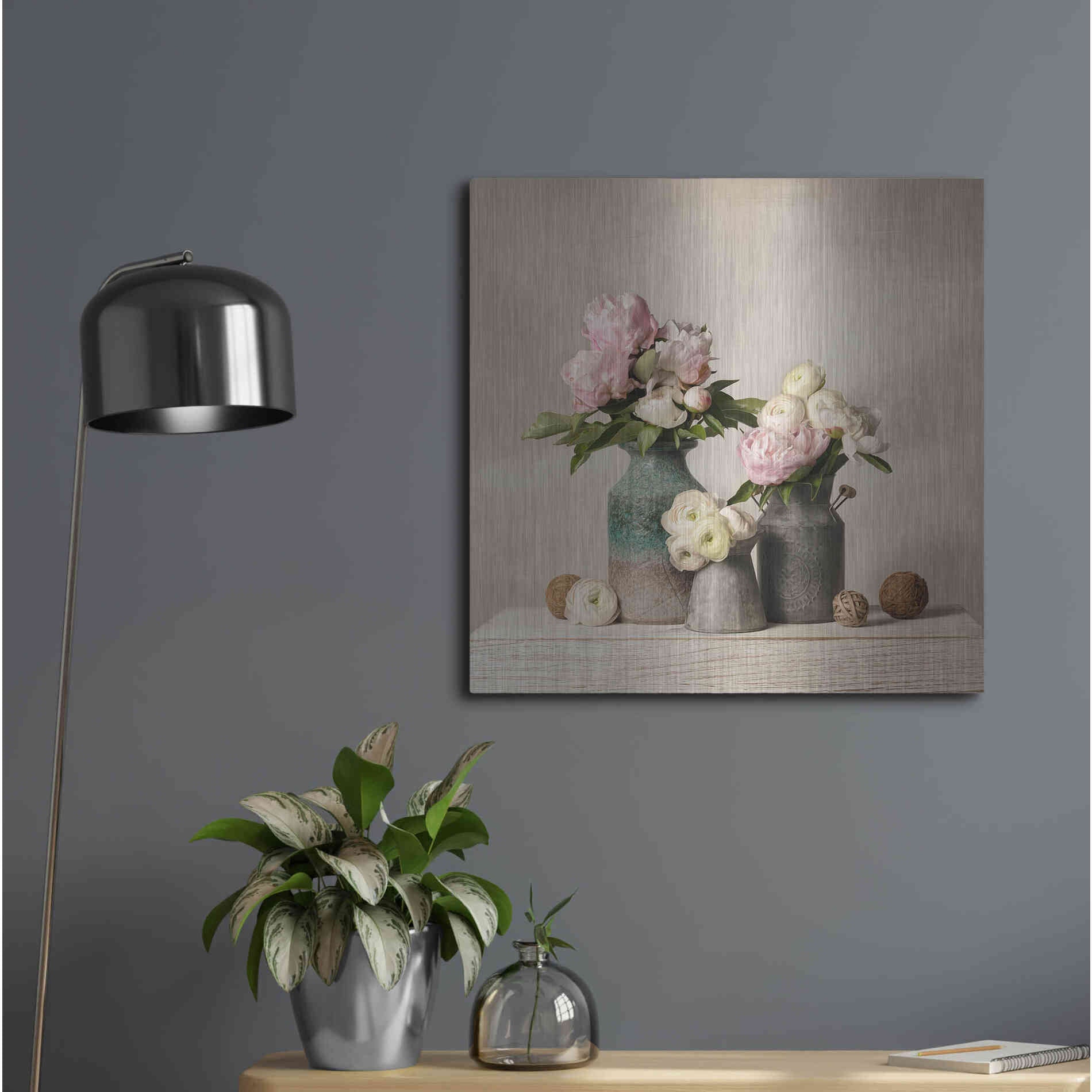 Luxe Metal Art 'Three Spring Blooms' by Leah McLean Metal Wall Art,24x24