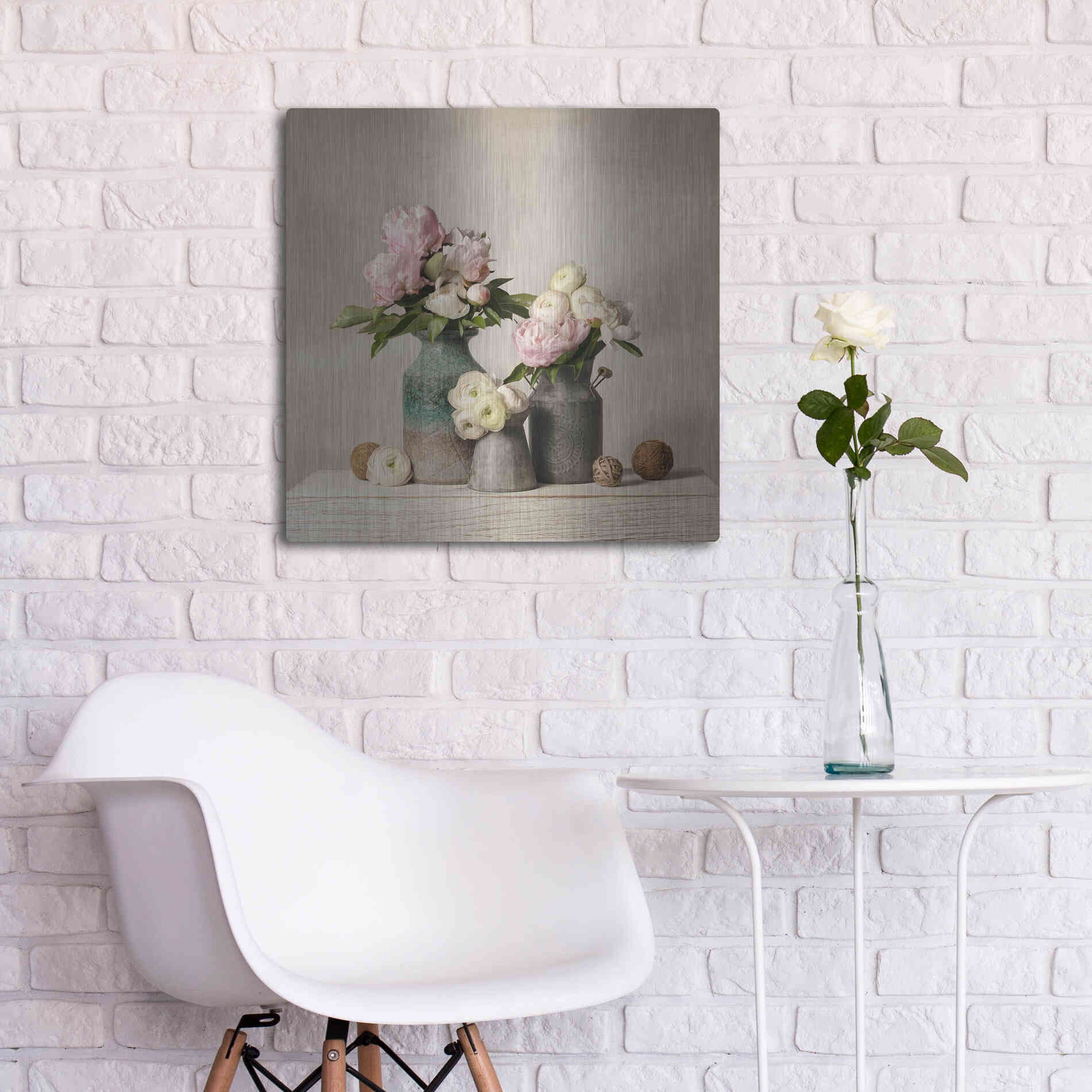 Luxe Metal Art 'Three Spring Blooms' by Leah McLean Metal Wall Art,24x24
