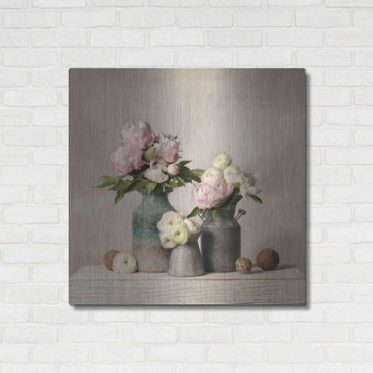 Luxe Metal Art 'Three Spring Blooms' by Leah McLean Metal Wall Art,36x36