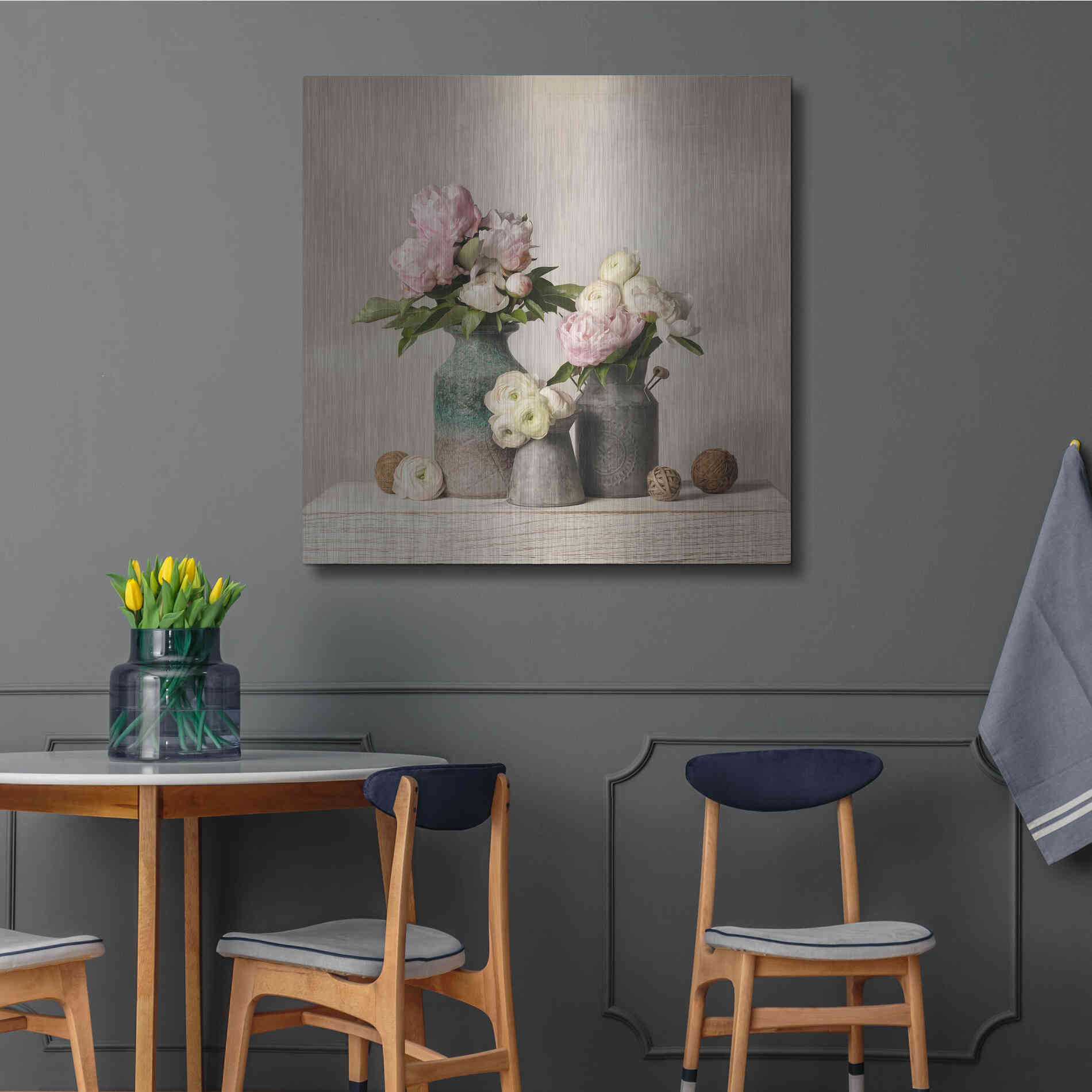 Luxe Metal Art 'Three Spring Blooms' by Leah McLean Metal Wall Art,36x36