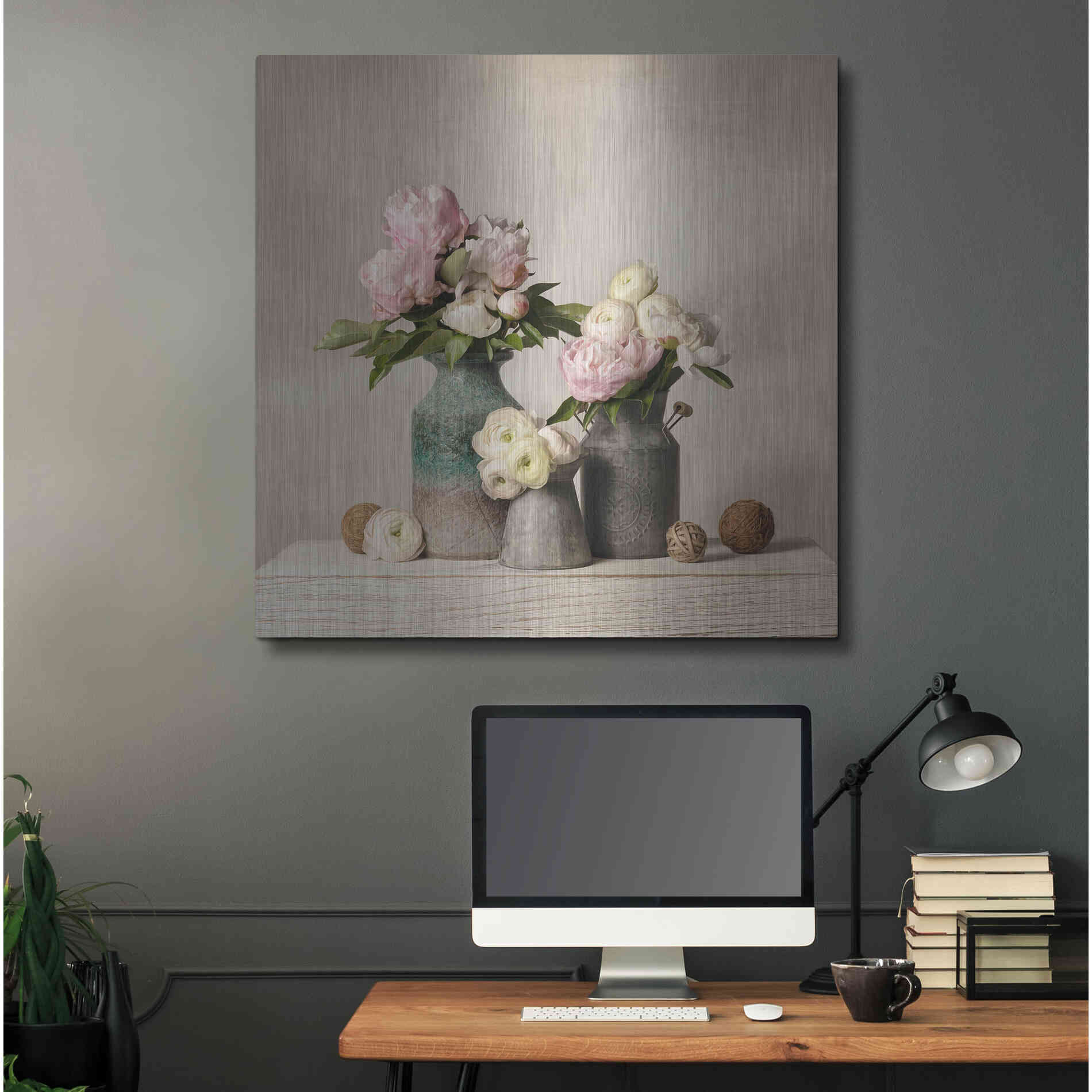 Luxe Metal Art 'Three Spring Blooms' by Leah McLean Metal Wall Art,36x36