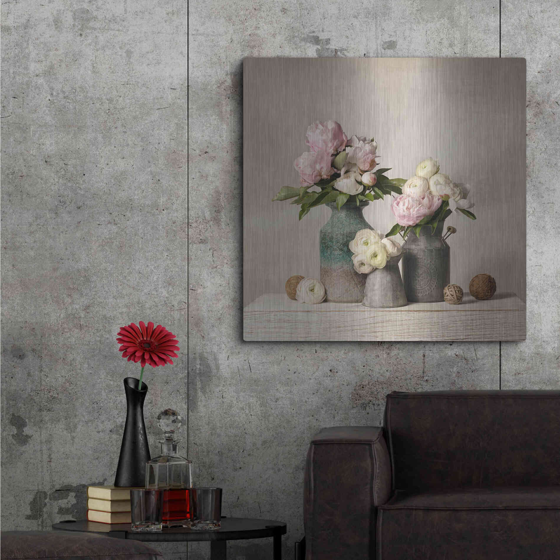 Luxe Metal Art 'Three Spring Blooms' by Leah McLean Metal Wall Art,36x36