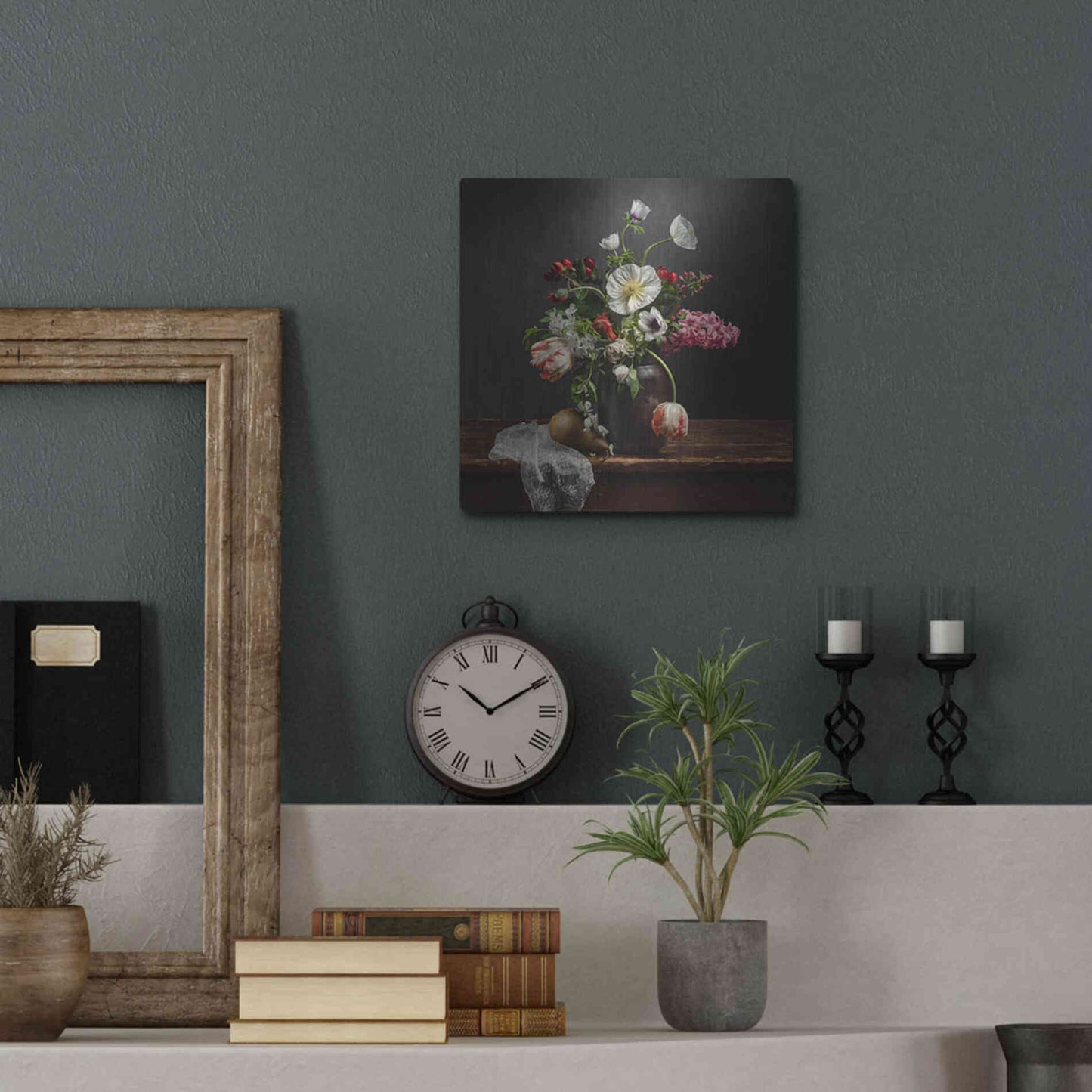 Luxe Metal Art 'Pear And Parrot Tulip Still Life' by Leah McLean Metal Wall Art,12x12