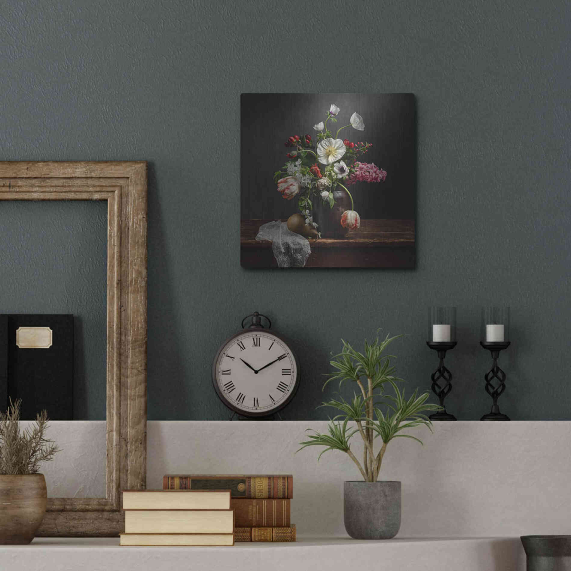 Luxe Metal Art 'Pear And Parrot Tulip Still Life' by Leah McLean Metal Wall Art,12x12