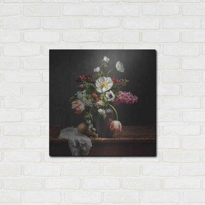 Luxe Metal Art 'Pear And Parrot Tulip Still Life' by Leah McLean Metal Wall Art,24x24