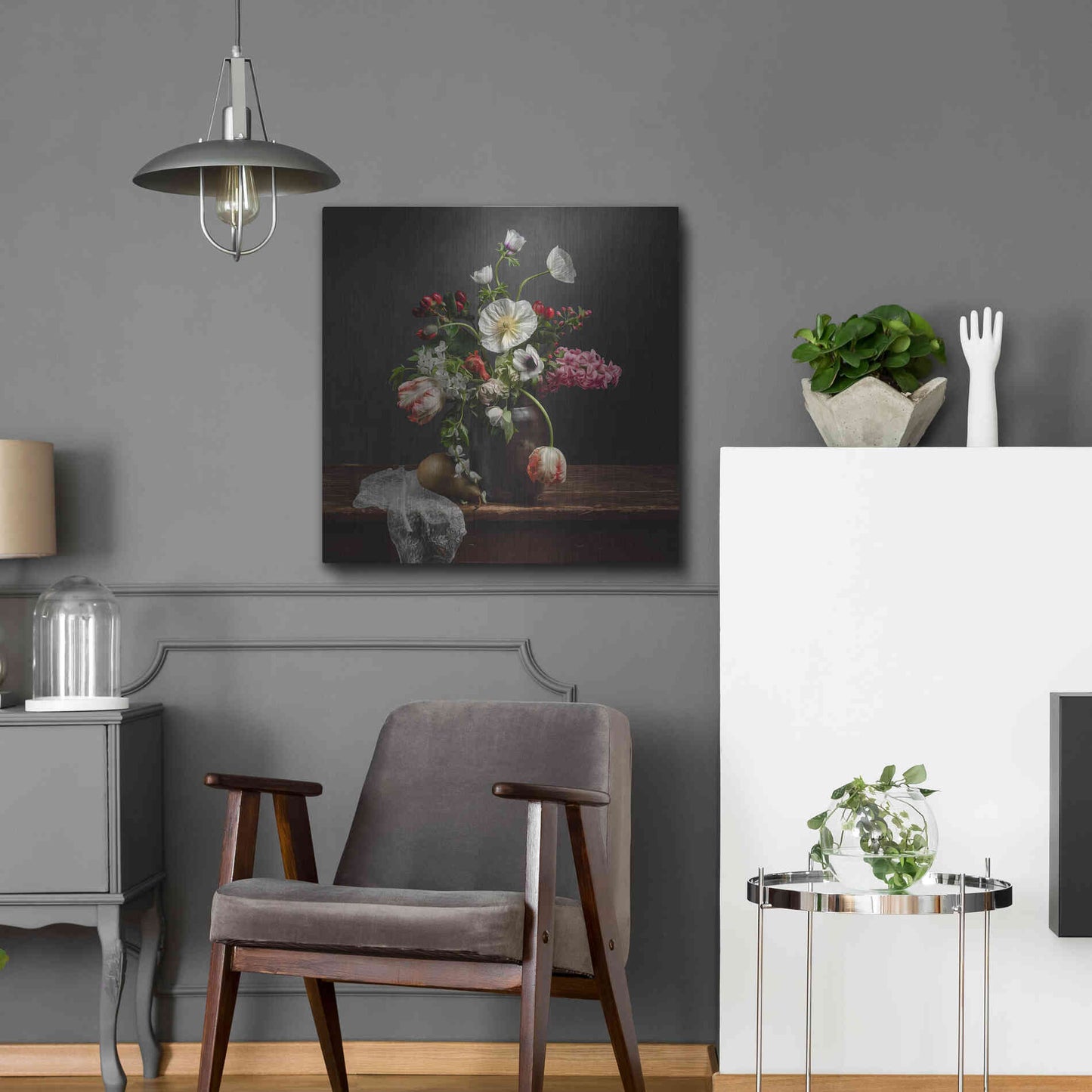 Luxe Metal Art 'Pear And Parrot Tulip Still Life' by Leah McLean Metal Wall Art,24x24